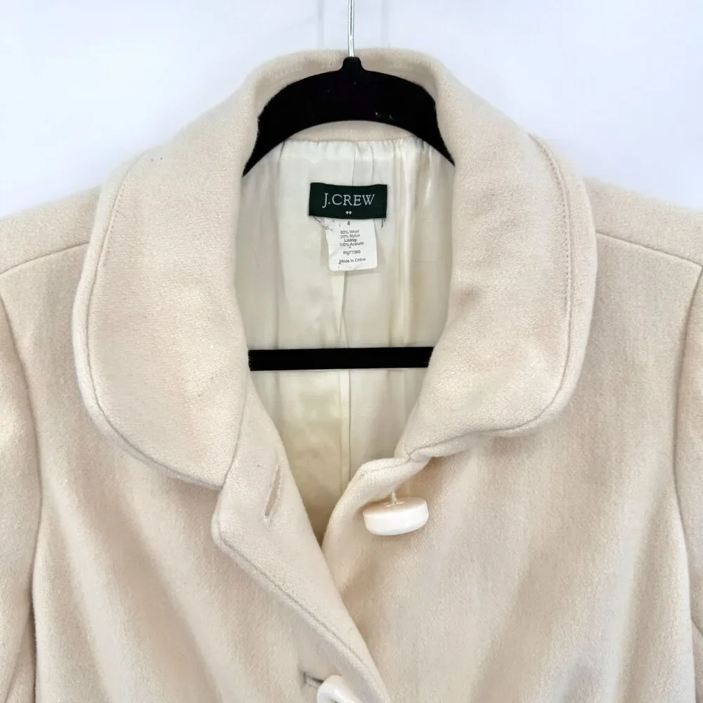 J. CREW Classic Long Cream Beige Wool Peacoat Size 4 - Picture 2 of 10